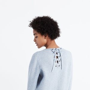 Madewell Laced-Back Pullover Sweater Light Blue Marled Denim Size Small